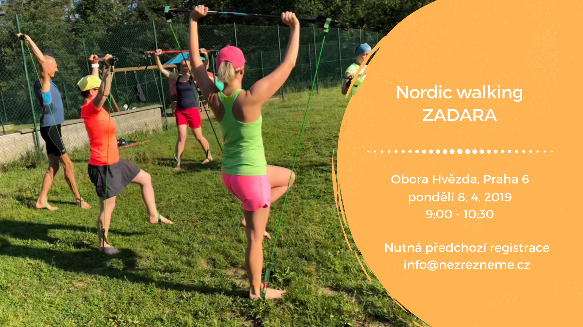 Jaro volá, pojďme ven! Nordic walking pro každého - seznamovací lekce zdarma v pondělí 8. 4. v 9 hodin. Nutná registrace.