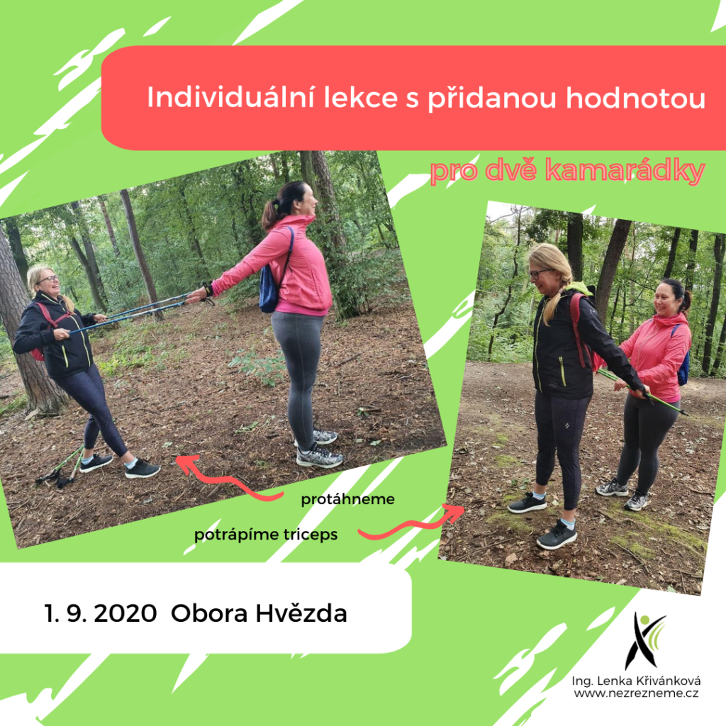 Individuální lekce nordic walking pro dvě kamarádky, Obora Hvězda. Lenka Křivánková, Nezrezneme.cz