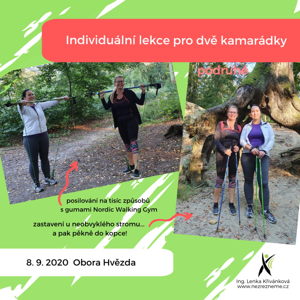 Individuální lekce nordic walking pro dvě kamarádky, Obora Hvězda. Lenka Křivánková, Nezrezneme.cz