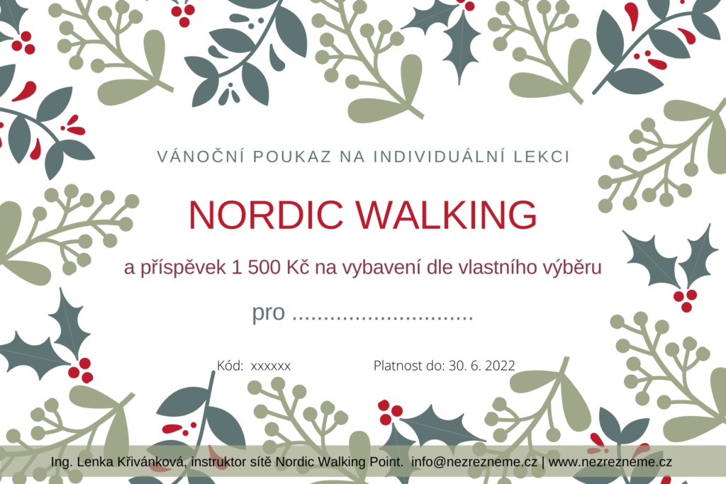 Dárkový Vánoční poukaz (voucher) na individuální lekci a vybavení Nordic Walking pro dva s libovolným věnováním (vzor) | Lenka Křivánková, Nezrezneme.cz
