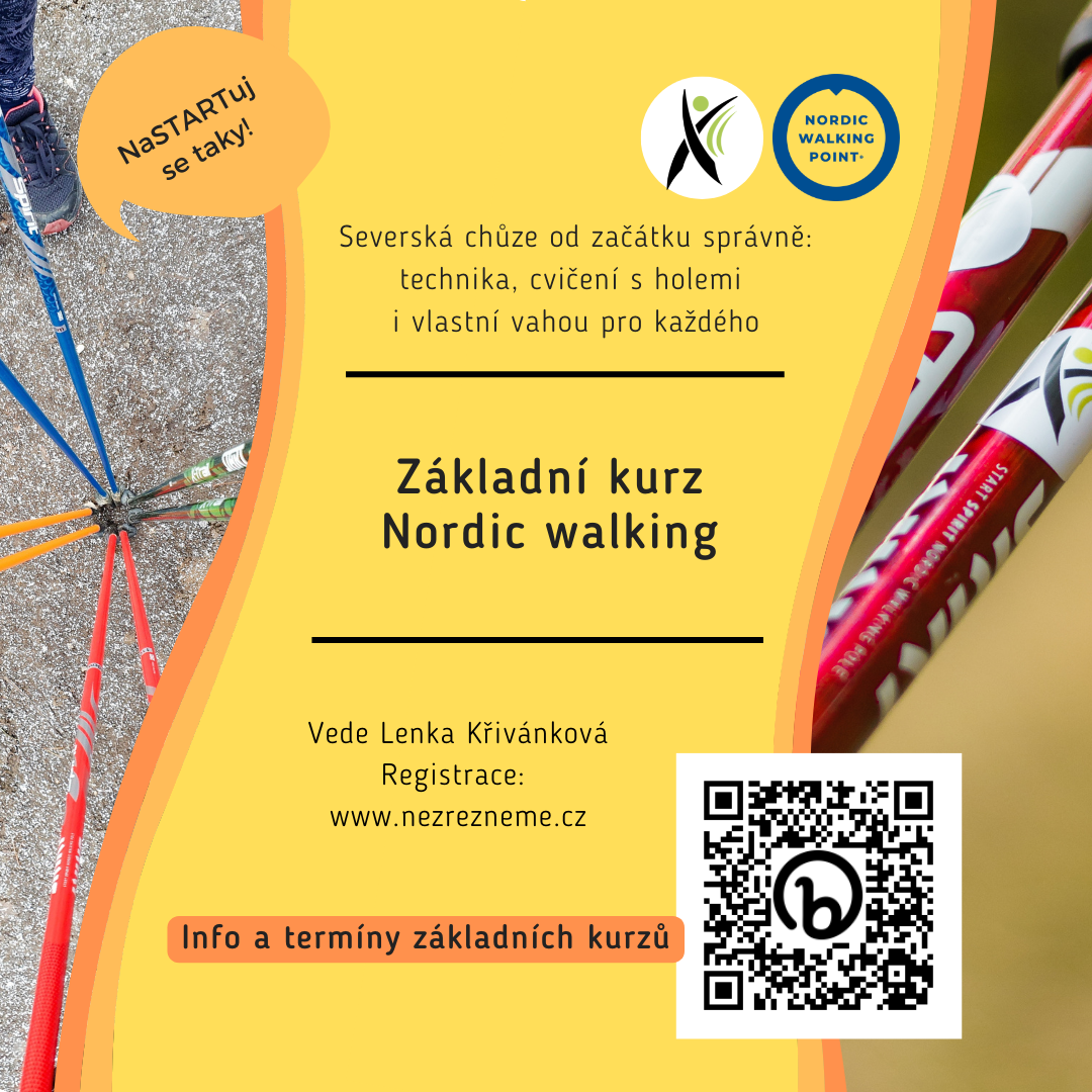 Základní kurz nordic walking vás nastartuje pro zdravý pohyb, skvělou kondici a radost ze sportování venku. Vede instruktorka Lenka Křivánková