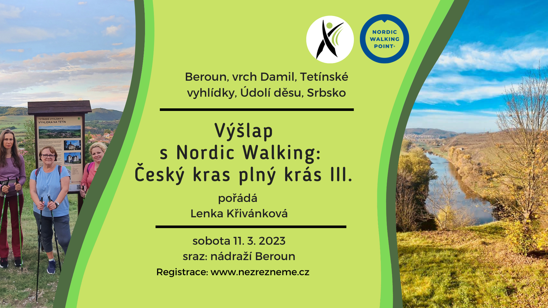 Přivítejte jaro výšlapem krásnou krajinou na Berounsku. Výšlap bude v pohodovém tempu, ne však loudací :) Po cestě si i zacvičíme, samozřejmostí je zahřátí na začátku a protažení na konci. Cestou volitelně konzultace ohledně techniky se zkušenou instruktorkou. Pořádá Lenka Křivánková, Nezrezneme.cz