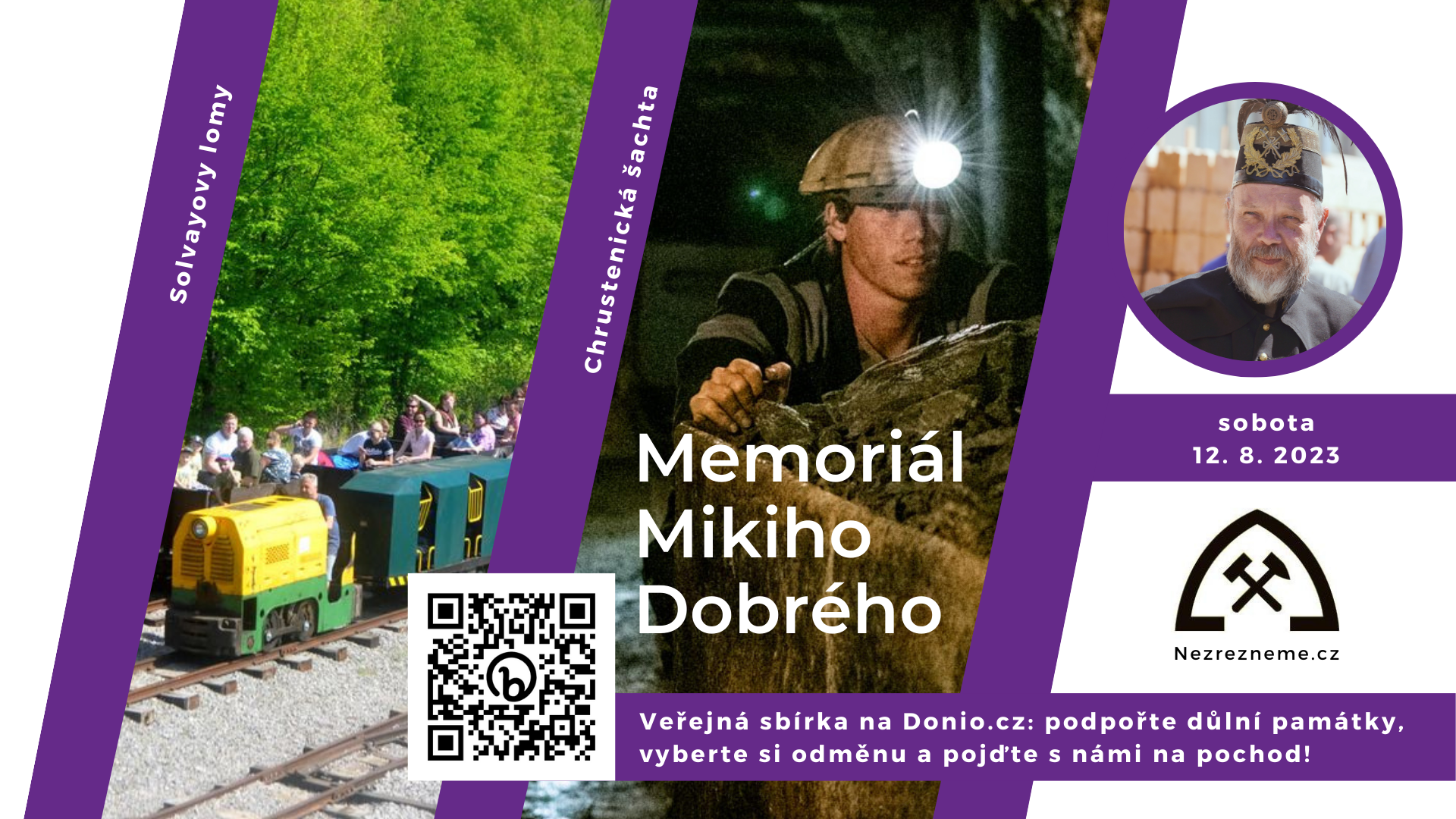 Zveme na Memoriál Mikiho Dobrého v sobotu 12. srpna 2023. Trasy povedou krásnou přírodou i důlními památkami. Pořádá Lenka Křivánková, Solvayovy lomy a Chrustenická šachta. Vzpomeňte s námi na Mikiho na místech, která měl rád.