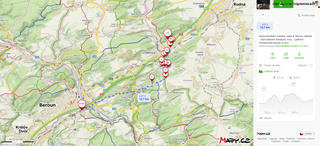 Memoriál Mikiho Dobrého. 12. 8. 2023, trasa A: Beroun, nádraží - Důlní skanzen Solvayovy lomy - Loděnice - Chrustenická šachta (12 km) | Lenka Křivánková, Nezrezneme.cz